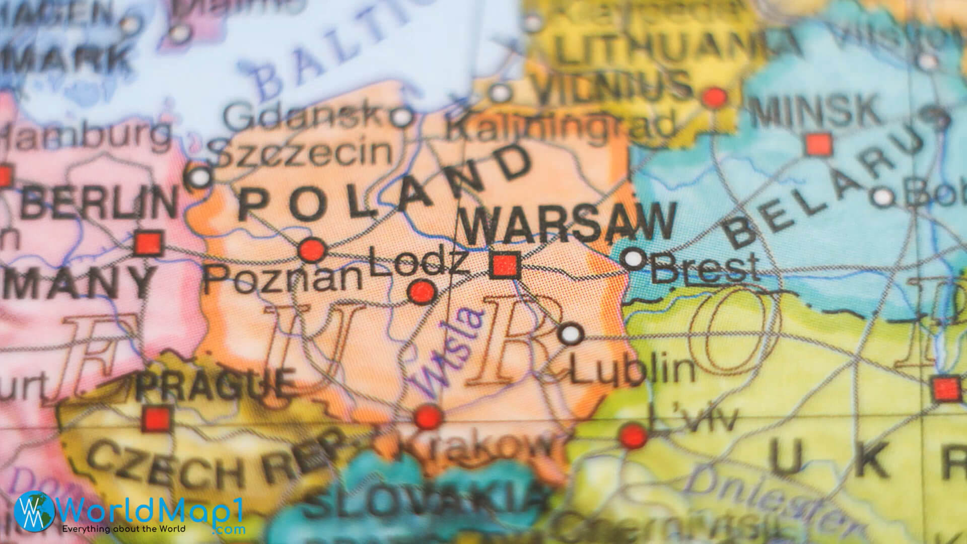 Warsaw Map with Lublin